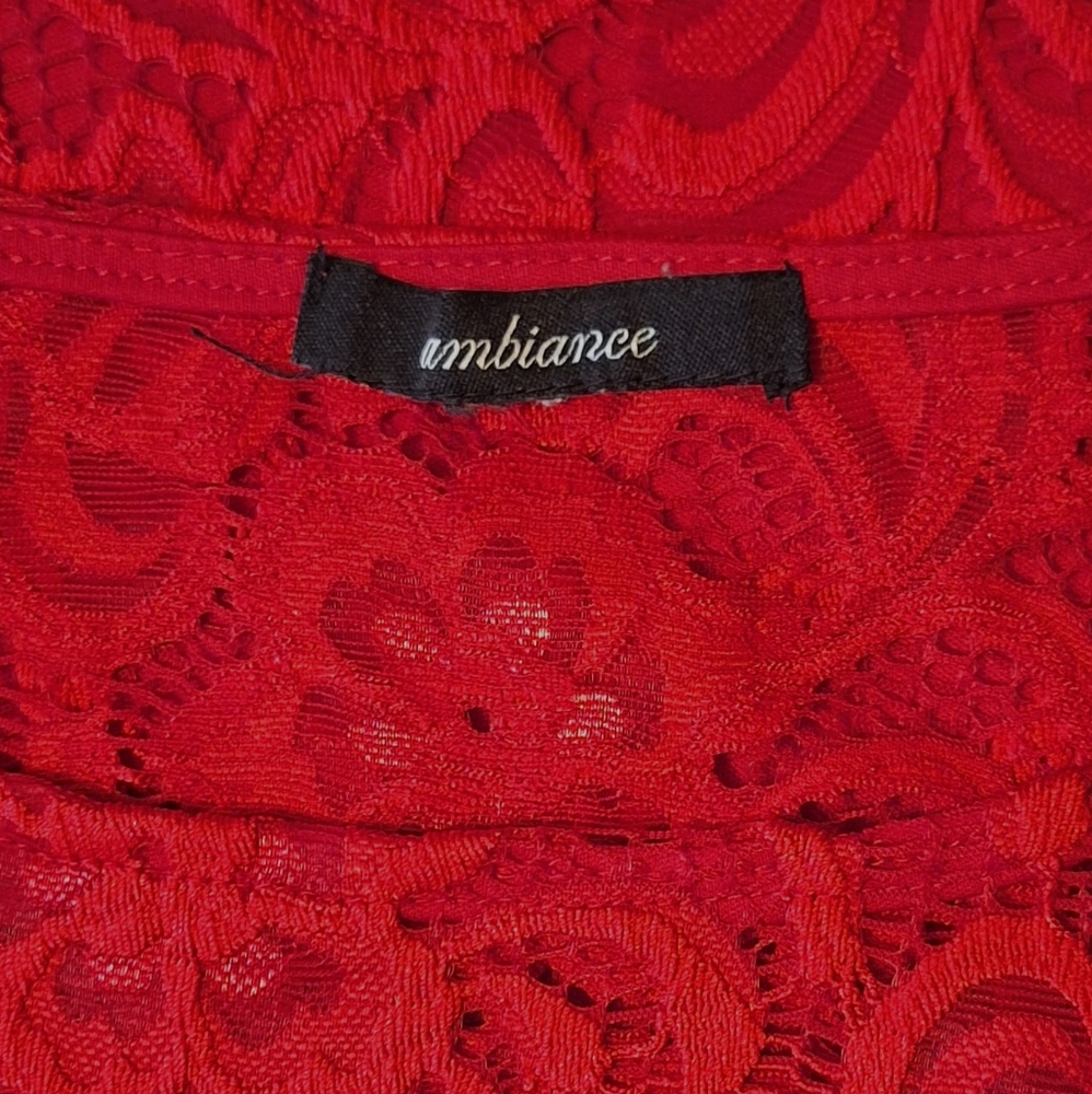 Ambiance red lace stretchy knee length dress sz large *A1 - Picture 6 of 9